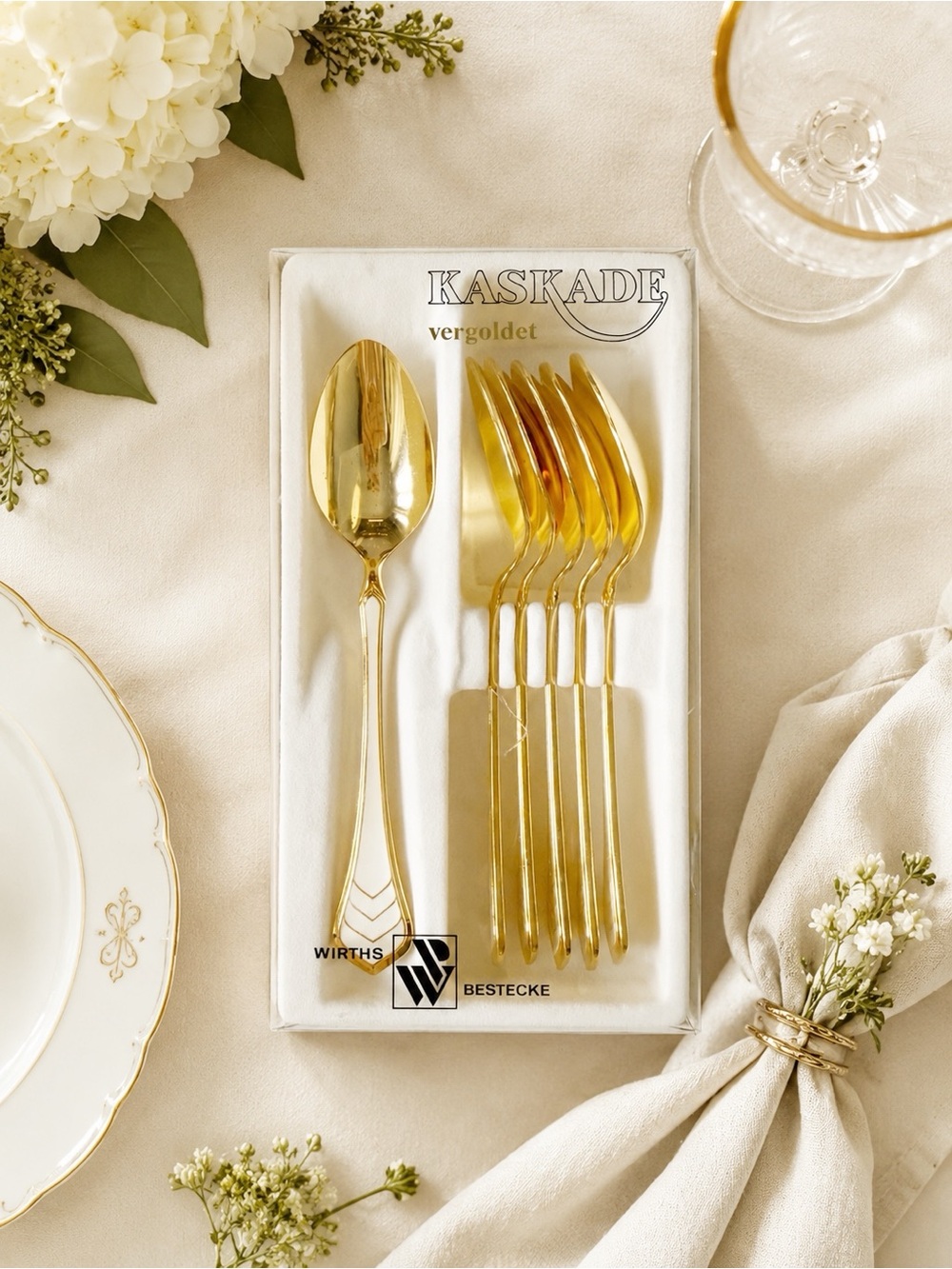VTG Wirths Bestecke Kaskade Gold Plated Pastry Tea Coffee Teaspoons Holidays